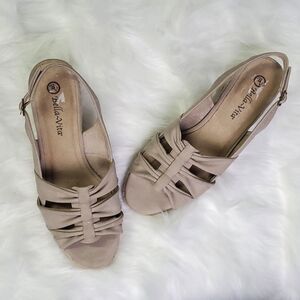 Bella-Vita Taupe Strappy Espadrille Wedge Sandals Size 10